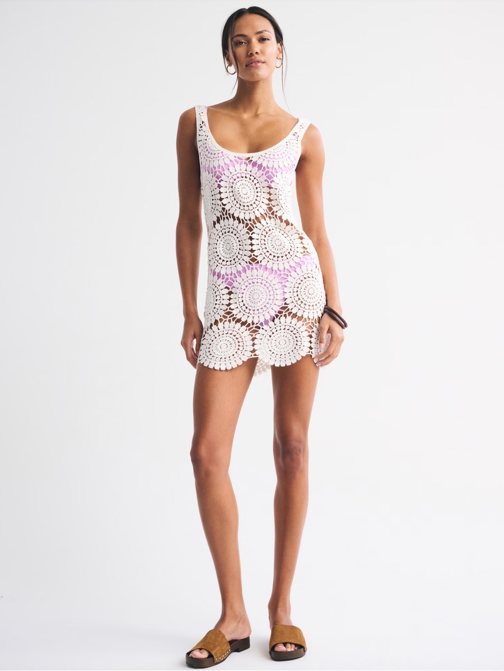 Crochet-Style Scoopneck Mini Dress Coverup